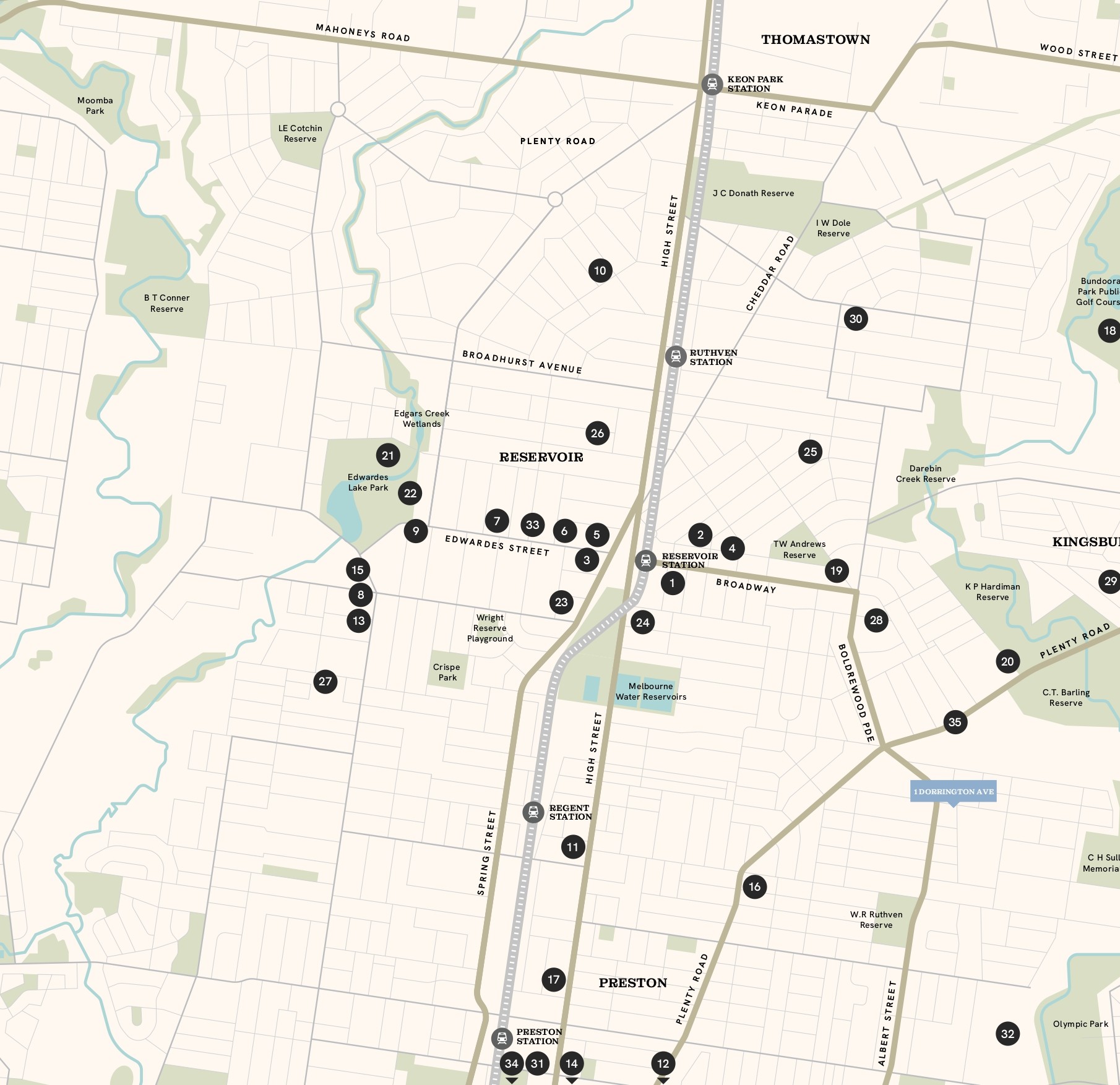1 Dorrington Avenue - Reservoir Location Map
