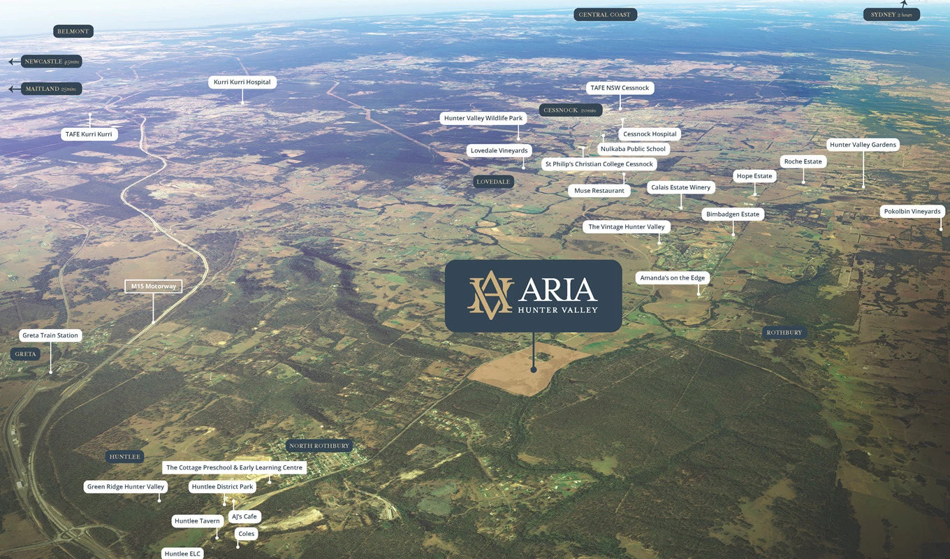 ARIA Hunter Valley Estate - Rothbury Aerial