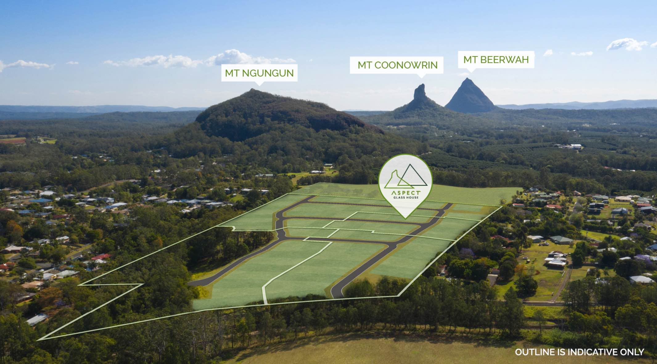 Aspect Glass House Estate - Glass House Mountains Aerial