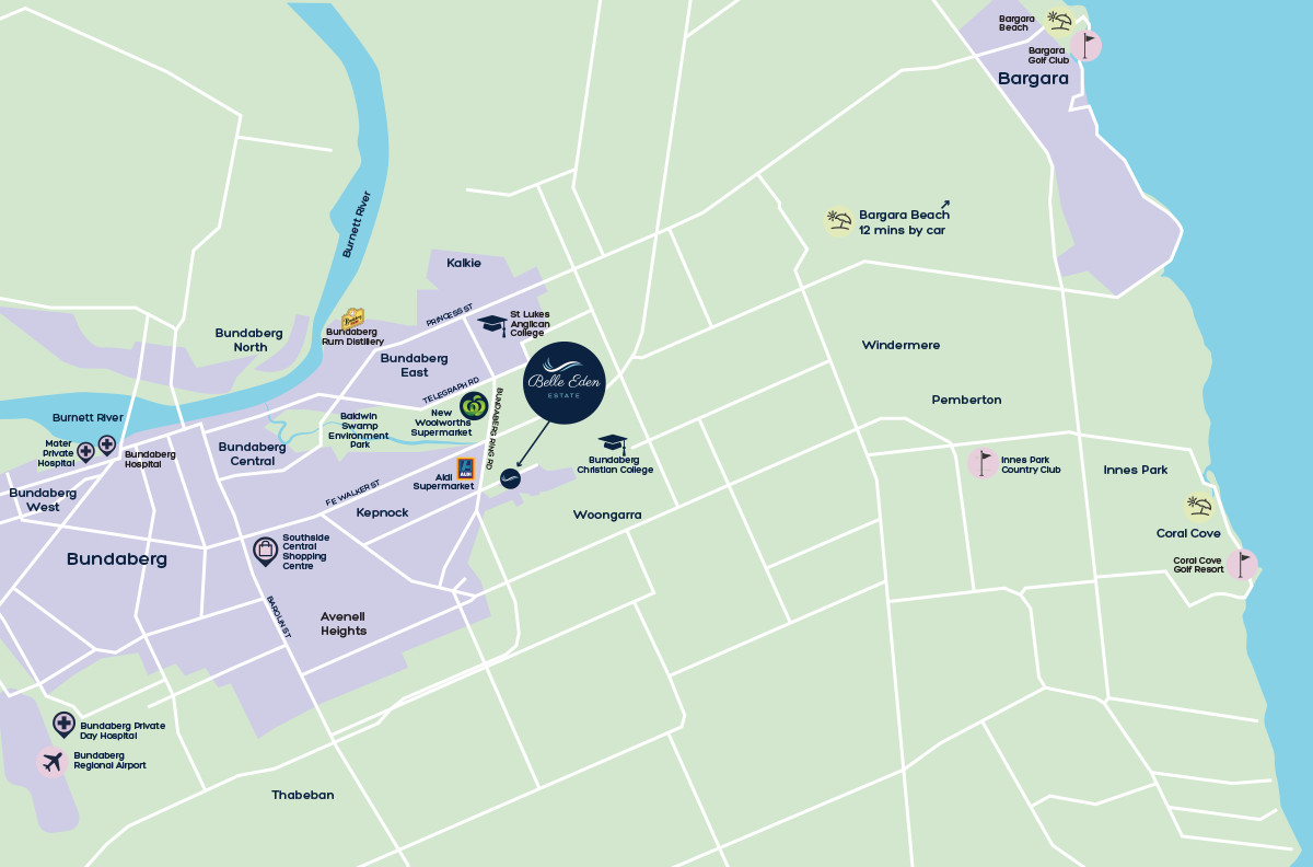 Belle Eden Estate Bundaberg - Ashfield Location Map