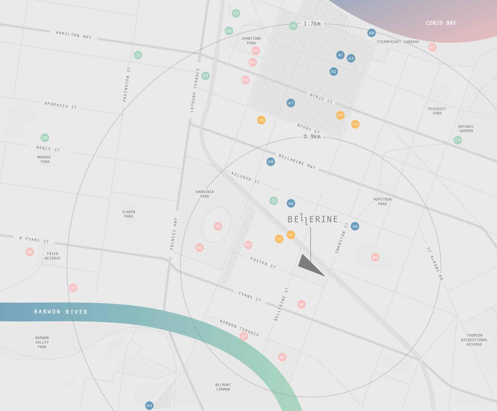 Bellerine Townhomes - South Geelong Location map