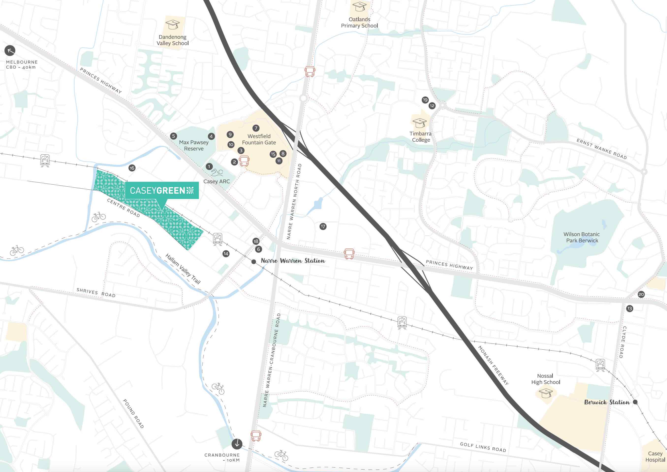 Casey Green Narre Warre Location Map