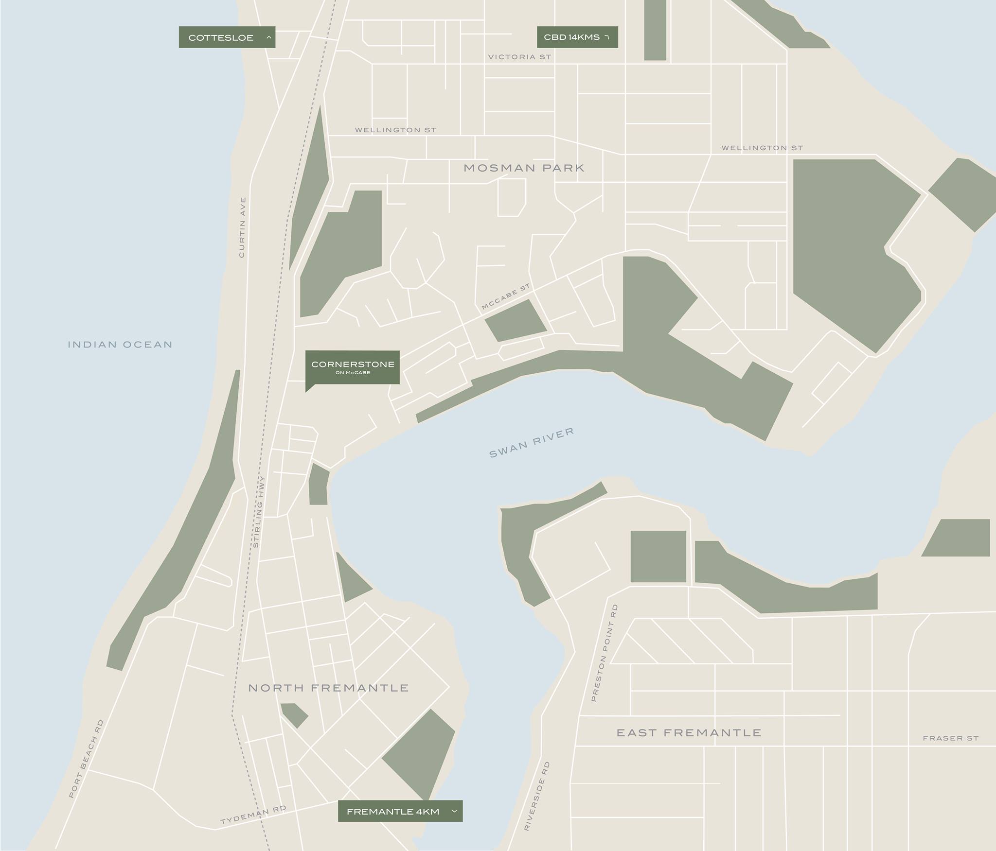 Cornerstone on McCabe Estate - North Fremantle Location Map