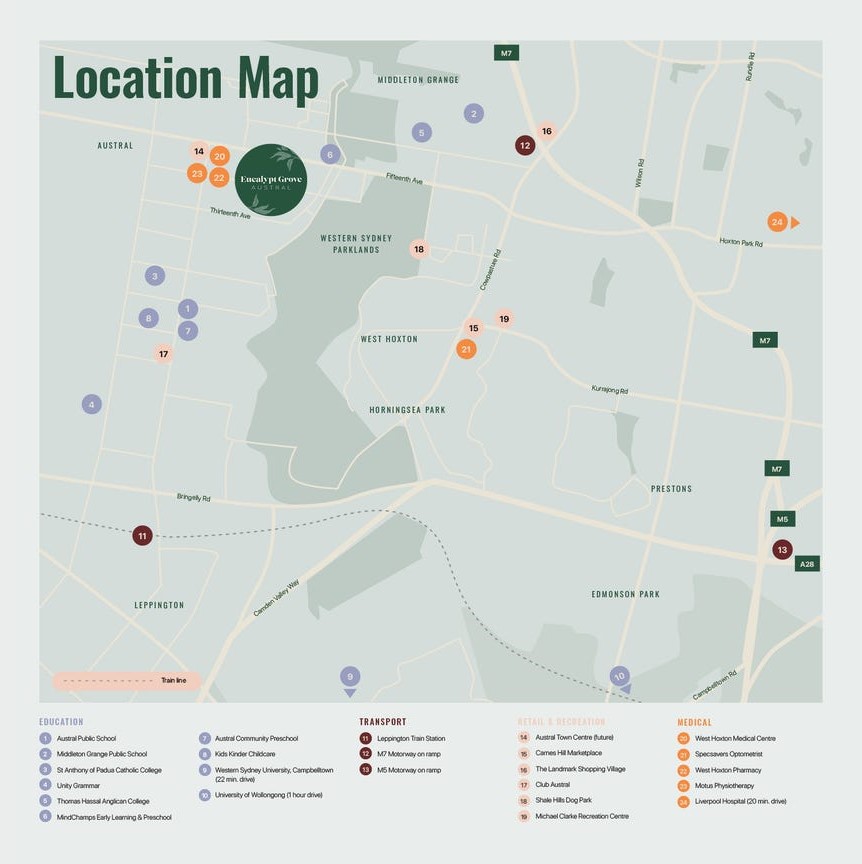 Eucalypt Grove Estate - Austral Location Map