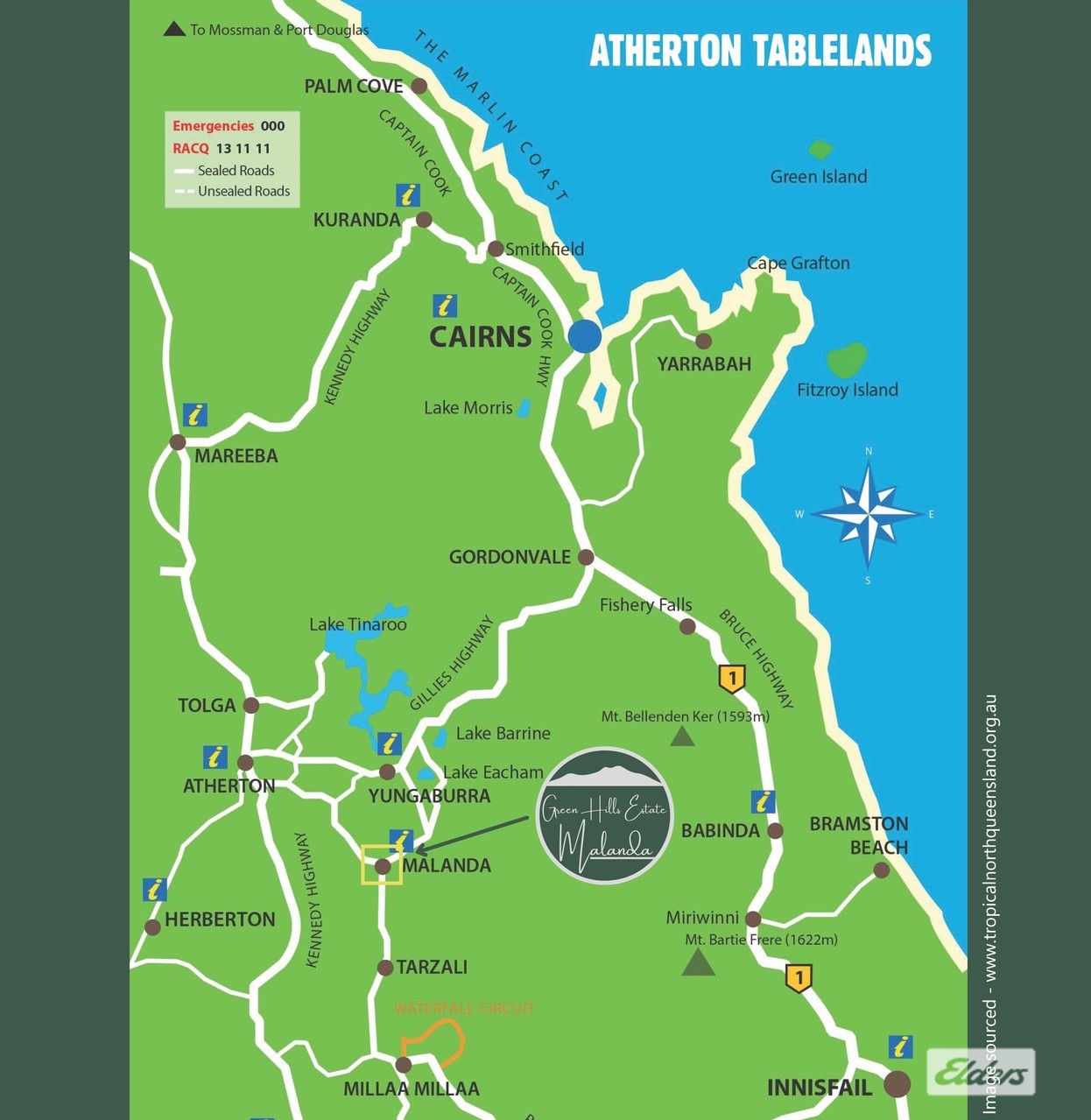Green Hills Estate - Malanda Location Map