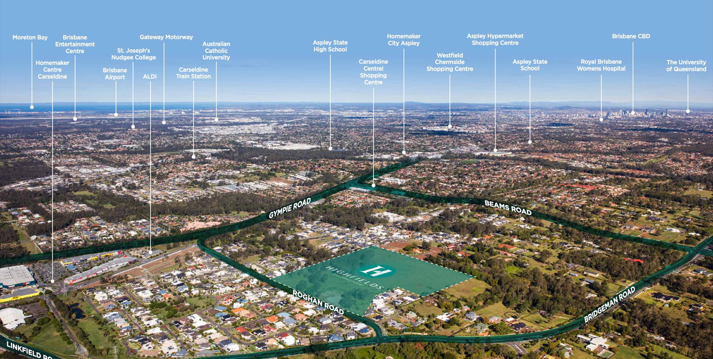 Highfields Estate - Bridgeman Downs Aerial