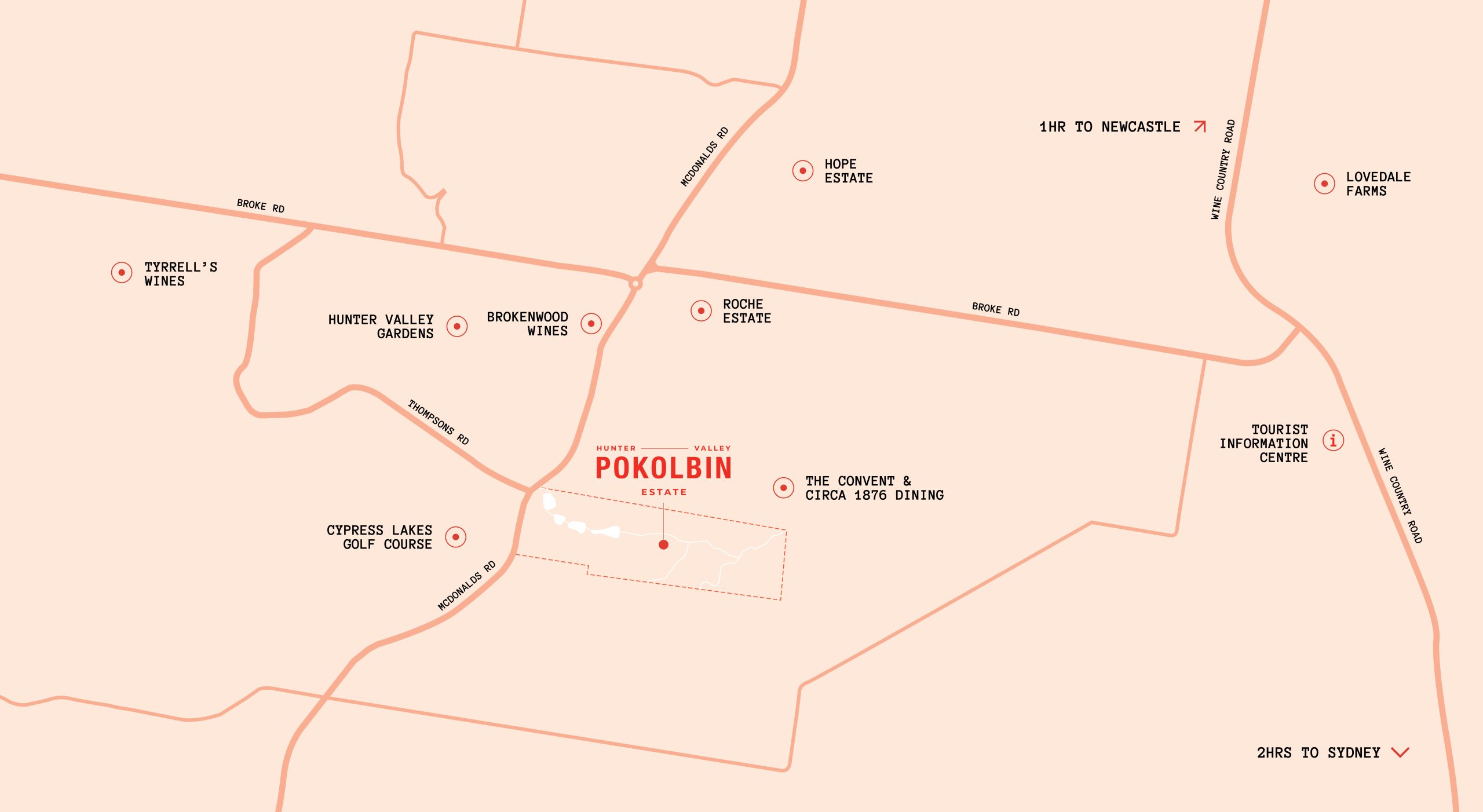 Pokolbin Estate Hunter Valley - Pokolb Location Map