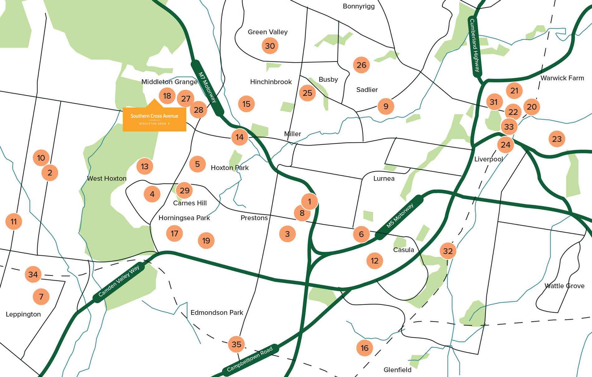 Southern Cross Avenue Estate - Middleton Grange Location map