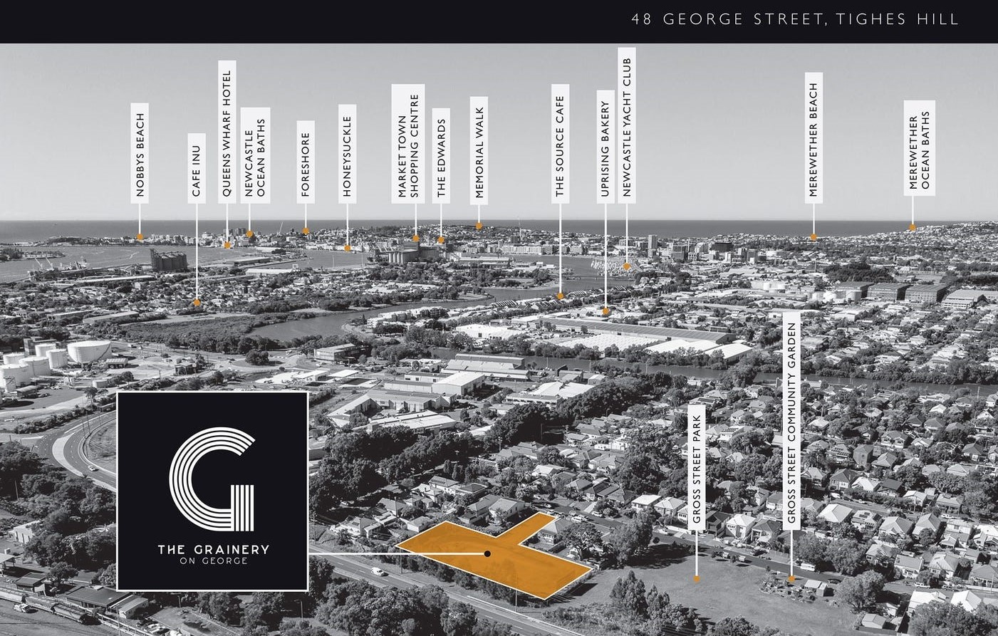 The Grainery Townhomes - Tighes Hill Aerial