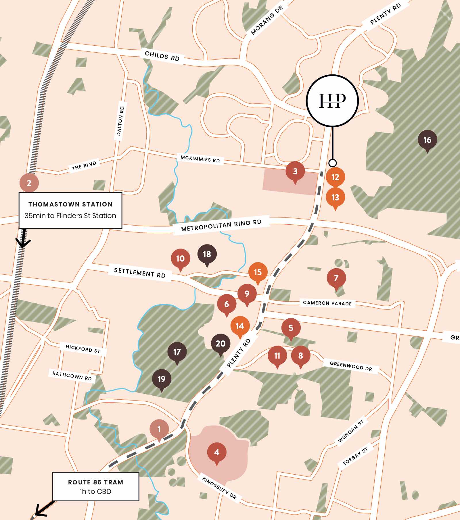 Uni Hill Halcyon Place Estate - Bundoora Location map
