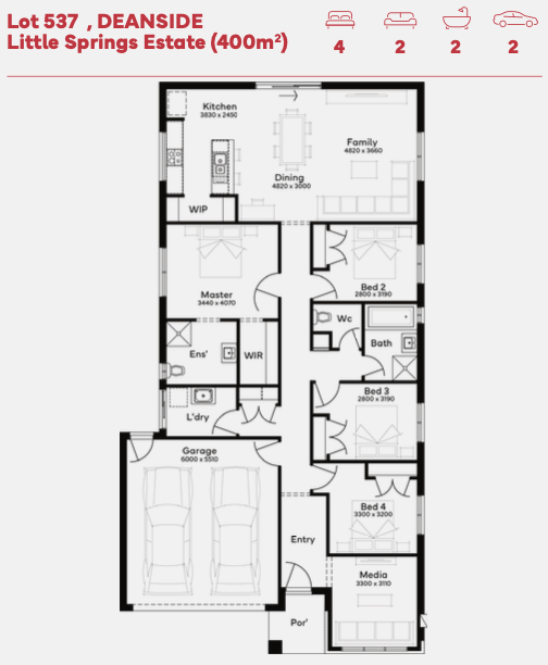 Little Springs Estate - Deanside - Lot 537 Floorplan