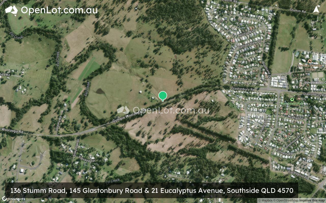 Satellite image for 136 Stumm Road, 145 Glastonbury Road & 21 Eucalyptus Avenue, Southside QLD 4570