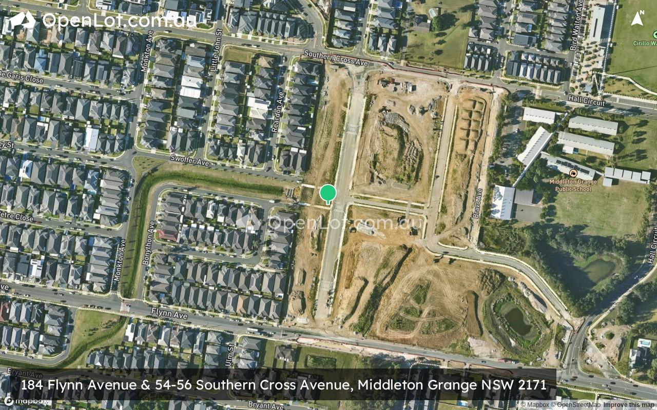 Satellite image for 184 Flynn Avenue & 54-56 Southern Cross Avenue, Middleton Grange NSW 2171