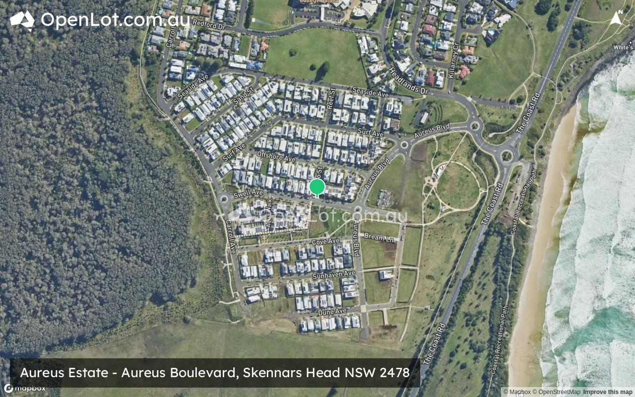Satellite image for Aureus Estate - Aureus Boulevard, Skennars Head NSW 2478