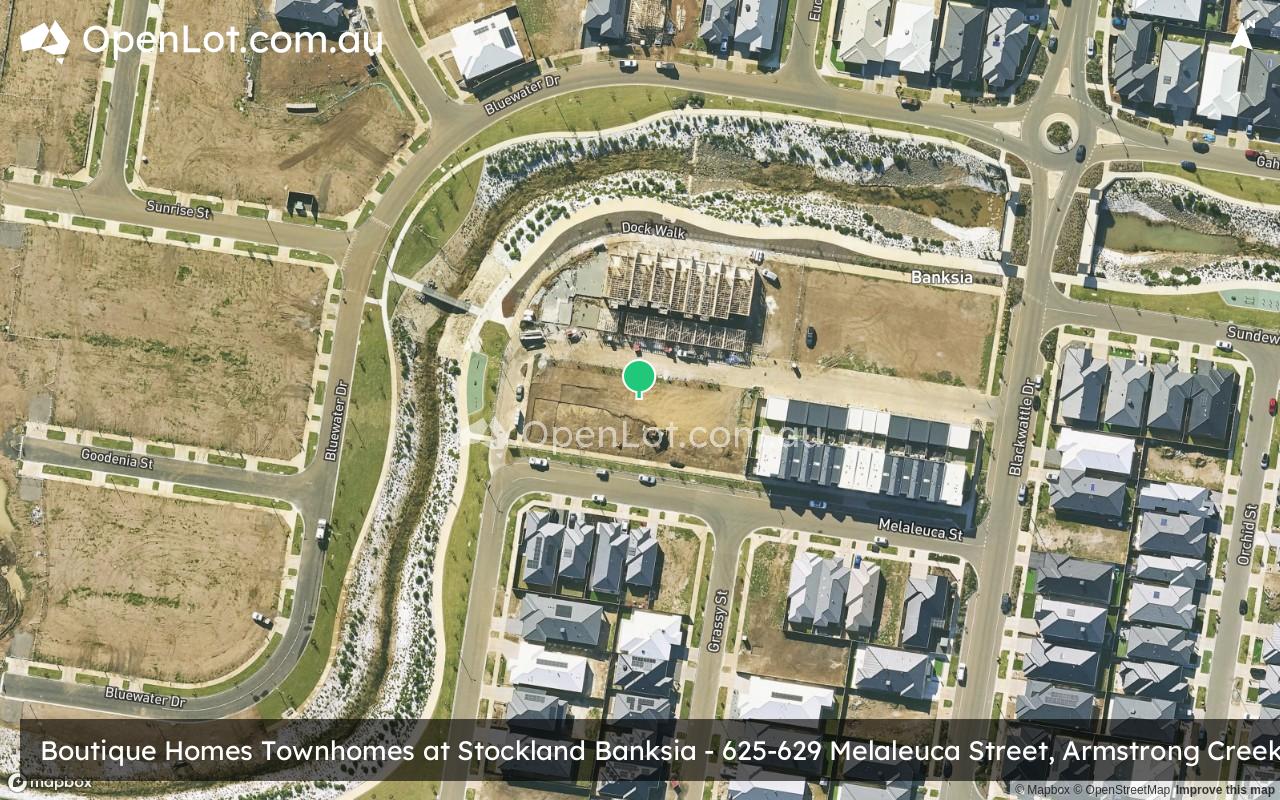 Satellite image for Boutique Homes Townhomes at Stockland Banksia - 625-629 Melaleuca Street, Armstrong Creek VIC 3217