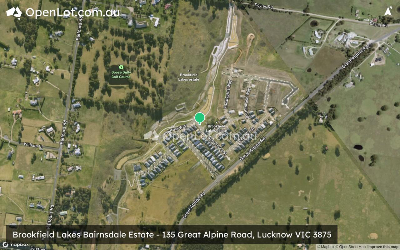 Satellite image for Brookfield Lakes Bairnsdale Estate - 135 Great Alpine Road, Lucknow VIC 3875