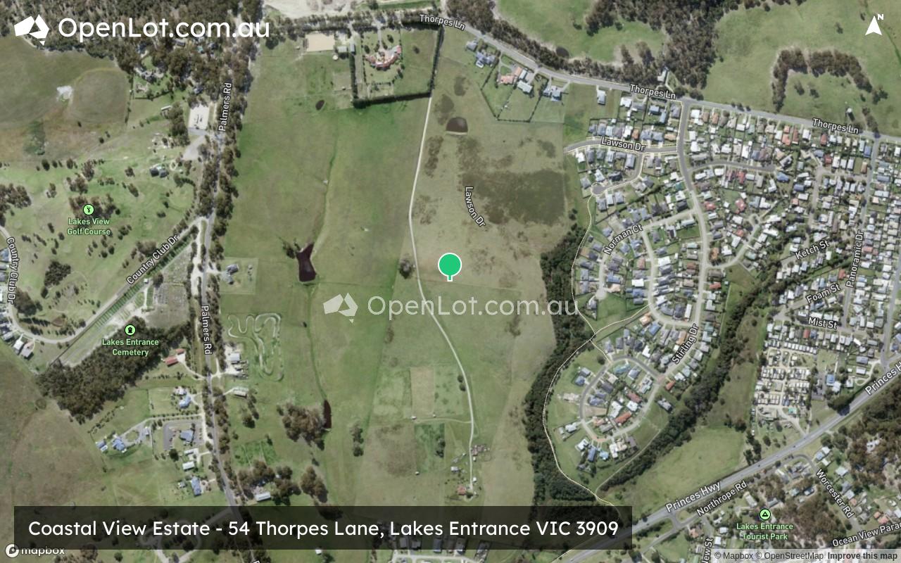 Satellite image for Coastal View Estate - 54 Thorpes Lane, Lakes Entrance VIC 3909