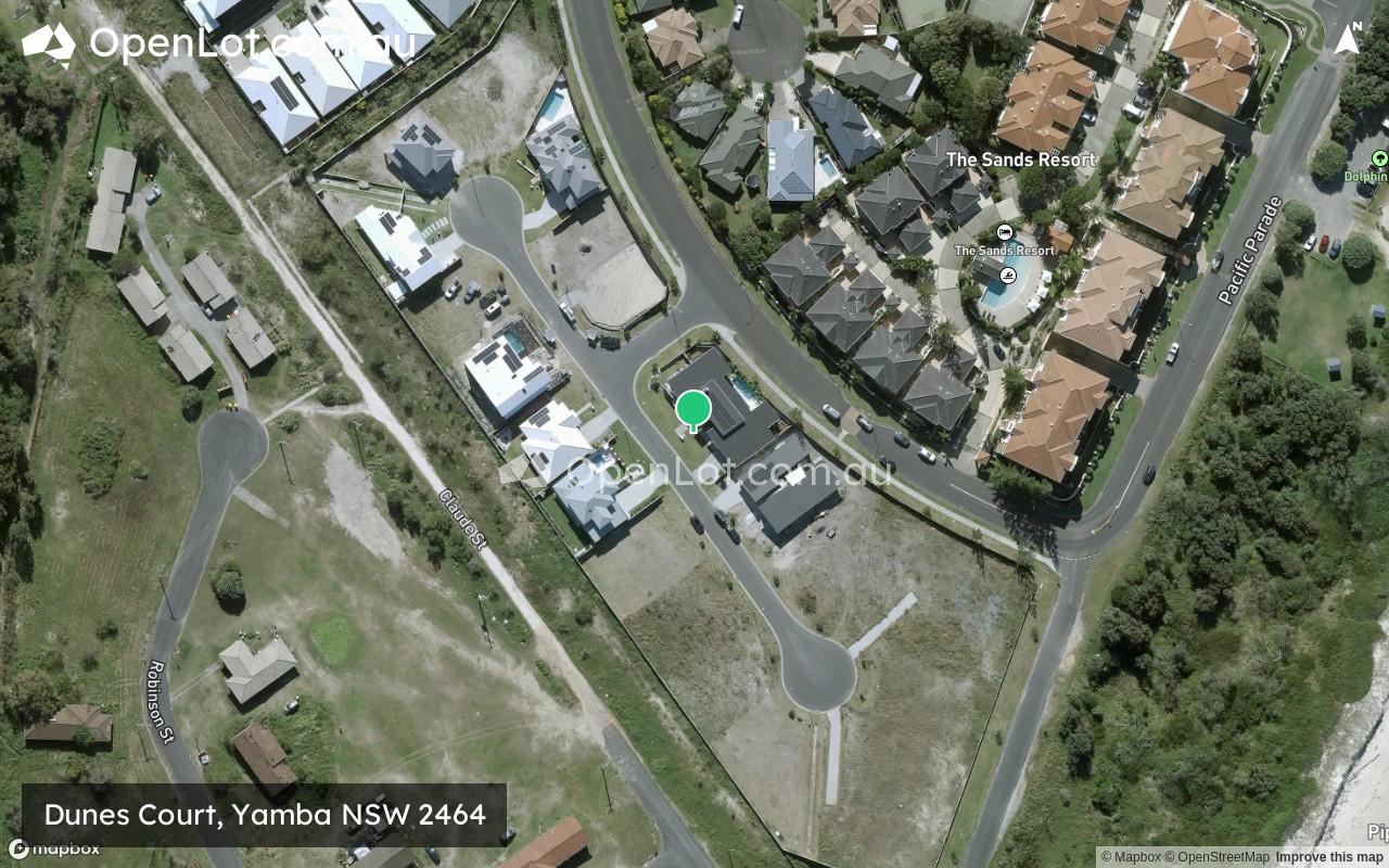Satellite image for Dunes Court, Yamba NSW 2464