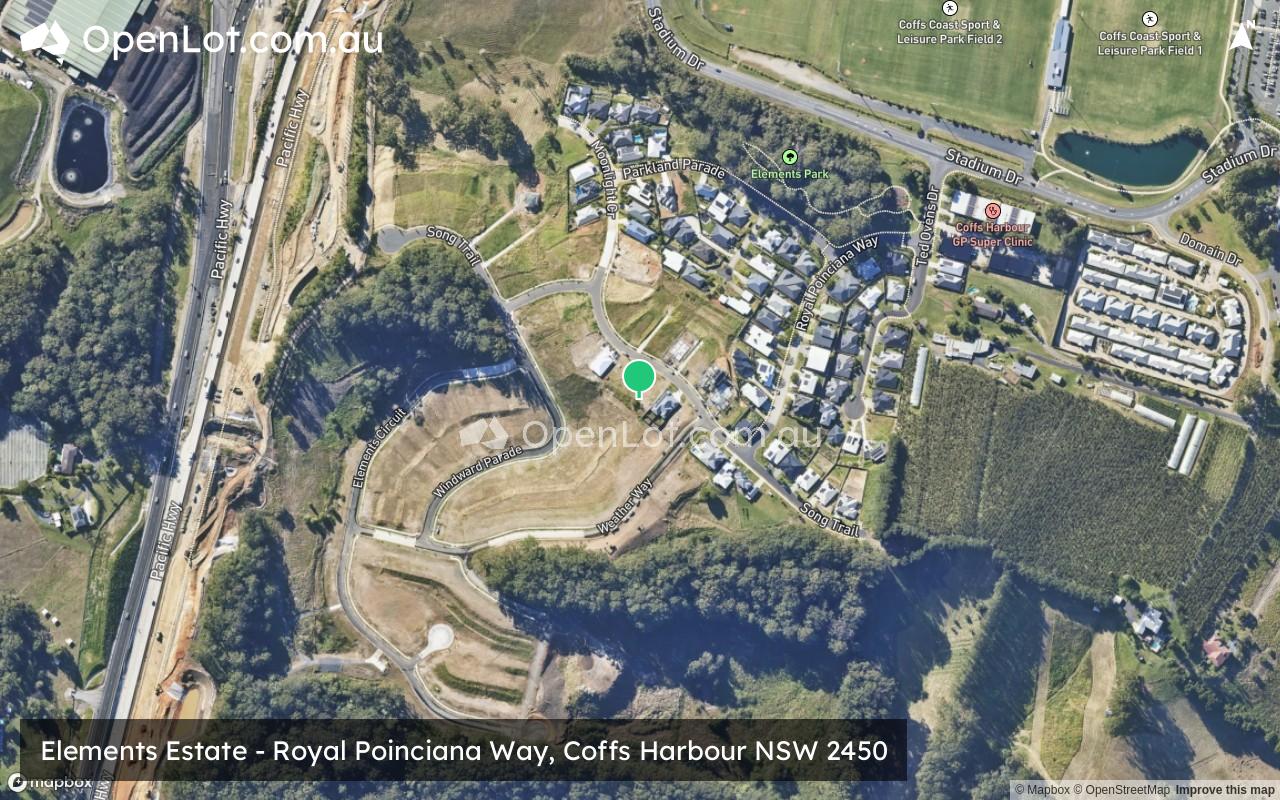 Satellite image for Elements Estate - Royal Poinciana Way, Coffs Harbour NSW 2450