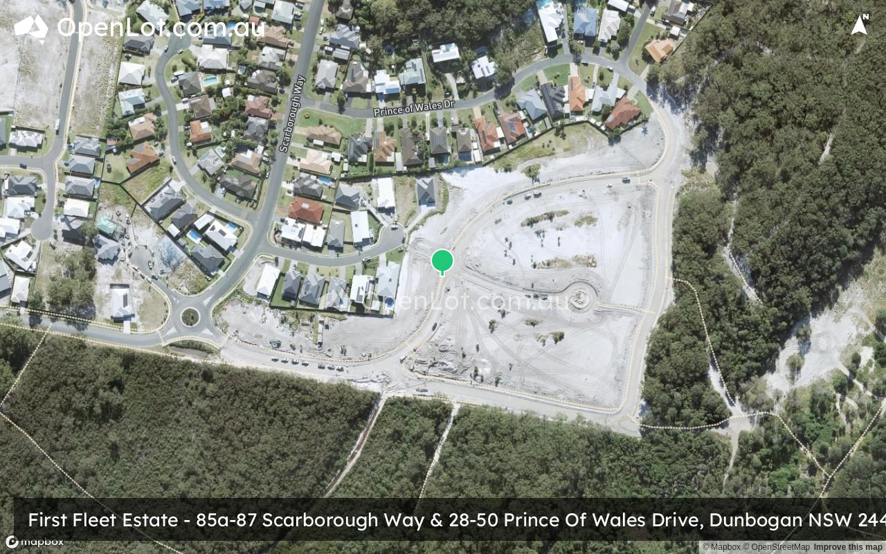Satellite image for First Fleet Estate - 85a-87 Scarborough Way & 28-50 Prince Of Wales Drive, Dunbogan NSW 2443