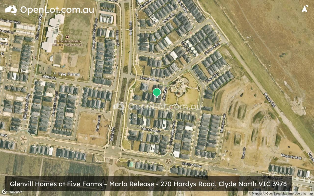 Satellite image for Glenvill Homes at Five Farms – Marla Release - 270 Hardys Road, Clyde North VIC 3978