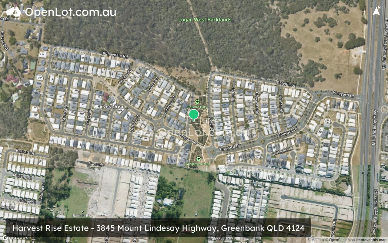 Satellite image for Harvest Rise Estate - 3845 Mount Lindesay Highway, Greenbank QLD 4124