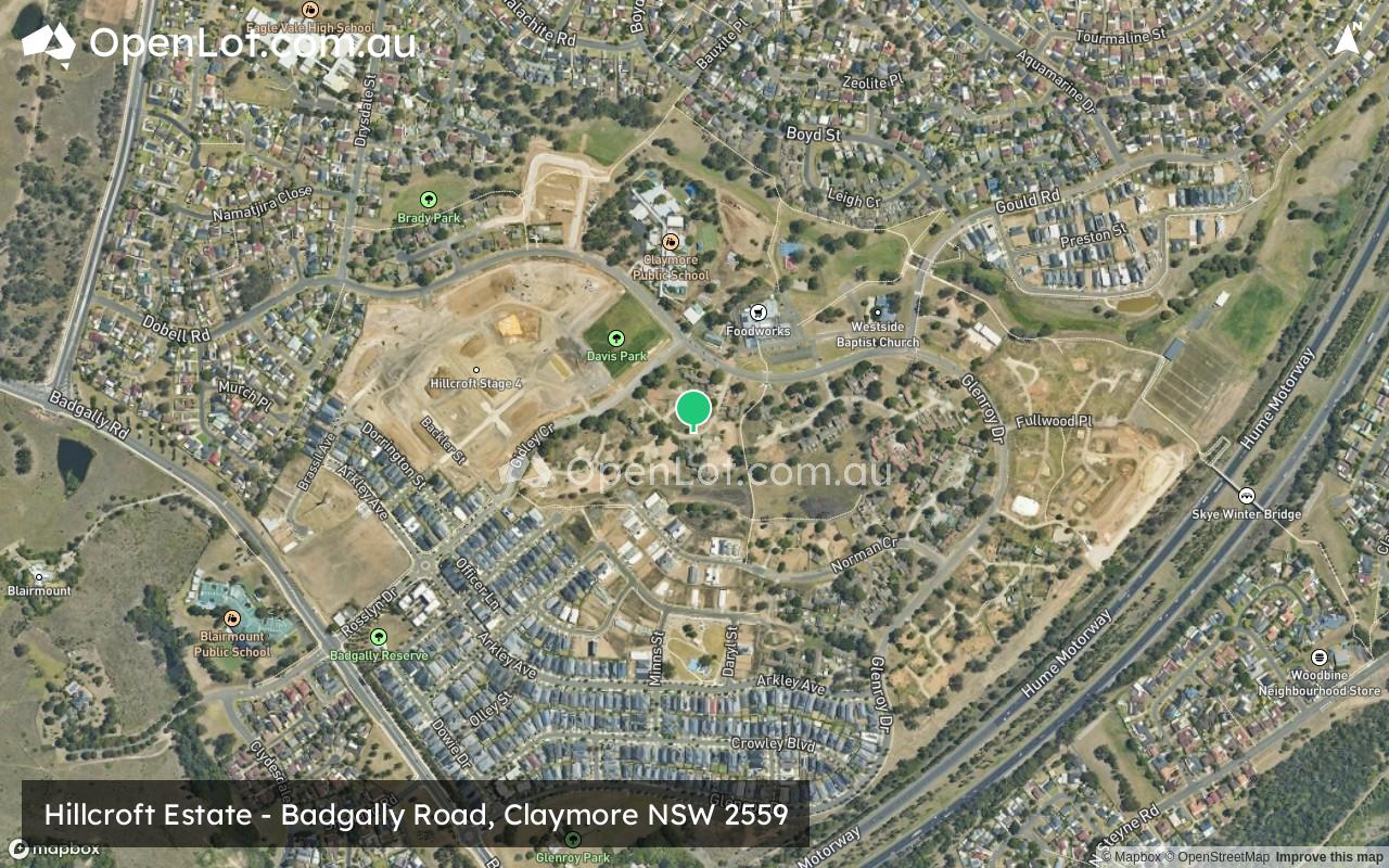 Satellite image for Hillcroft Estate - Badgally Road, Claymore NSW 2559
