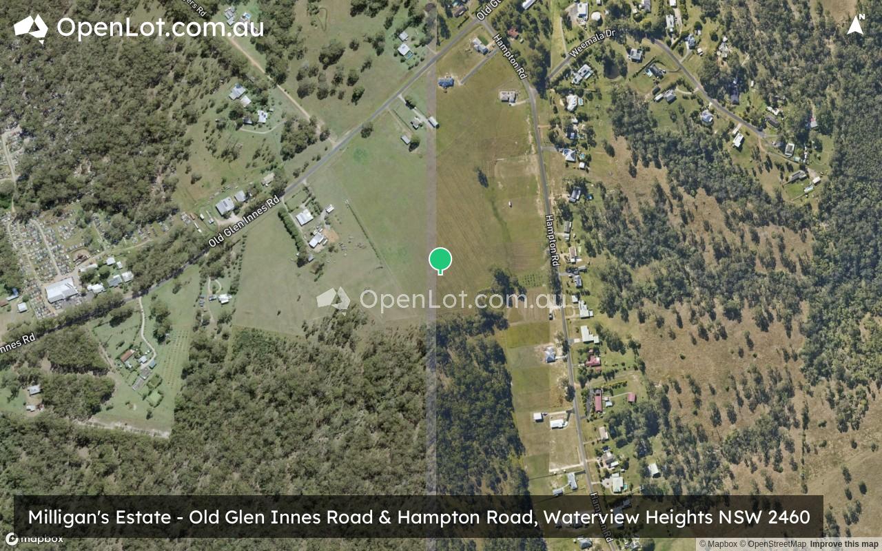 Satellite image for Milligan's Estate - Old Glen Innes Road & Hampton Road, Waterview Heights NSW 2460