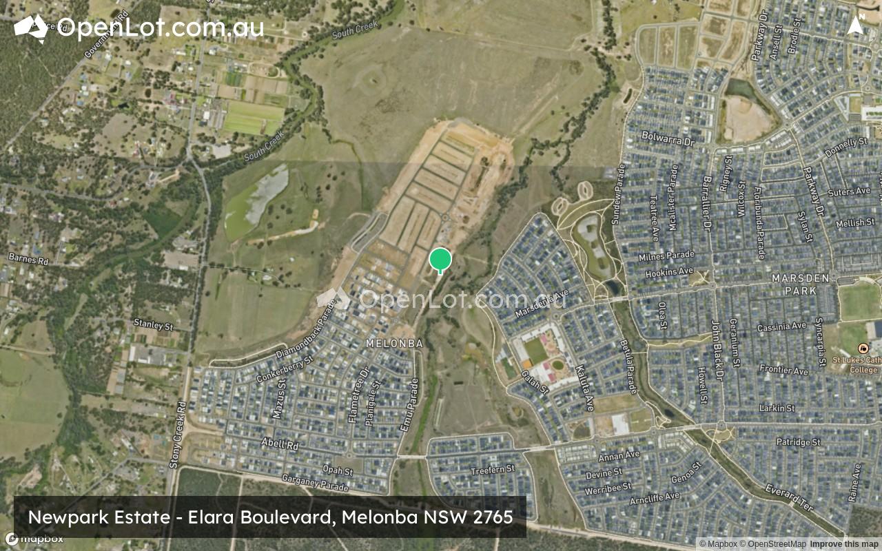 Satellite image for Newpark Estate - Elara Boulevard, Melonba NSW 2765