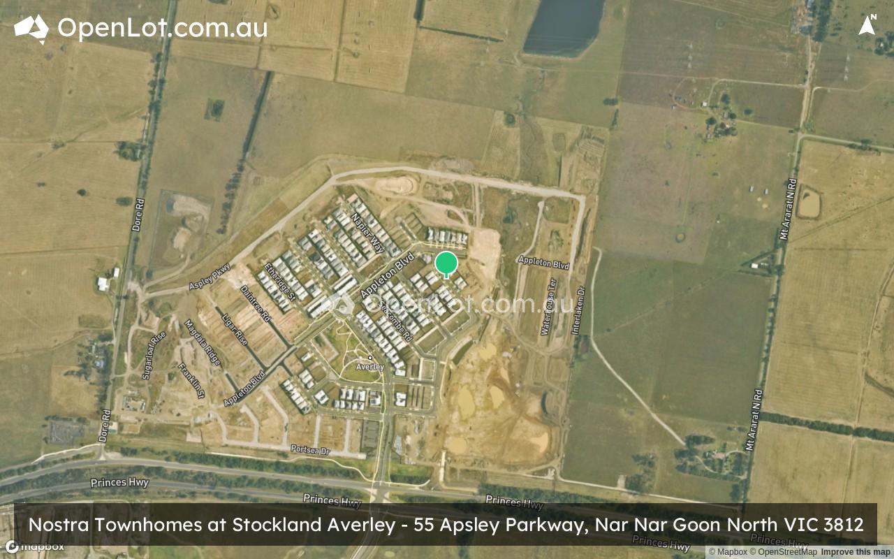 Satellite image for Nostra Townhomes at Stockland Averley - 55 Apsley Parkway, Nar Nar Goon North VIC 3812
