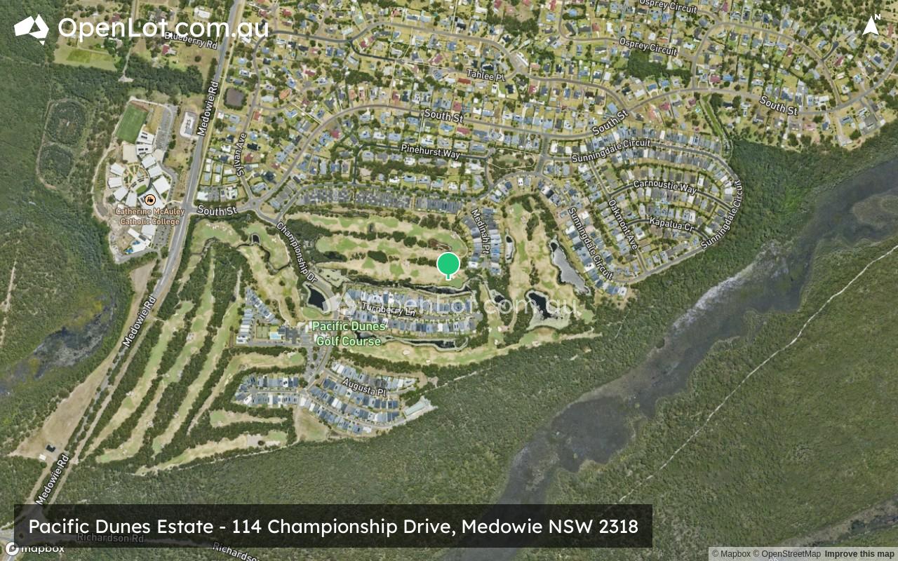 Satellite image for Pacific Dunes Estate - 114 Championship Drive, Medowie NSW 2318