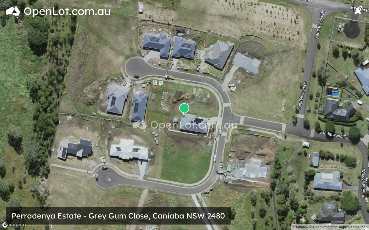 Satellite image for Perradenya Estate - Grey Gum Close, Caniaba NSW 2480