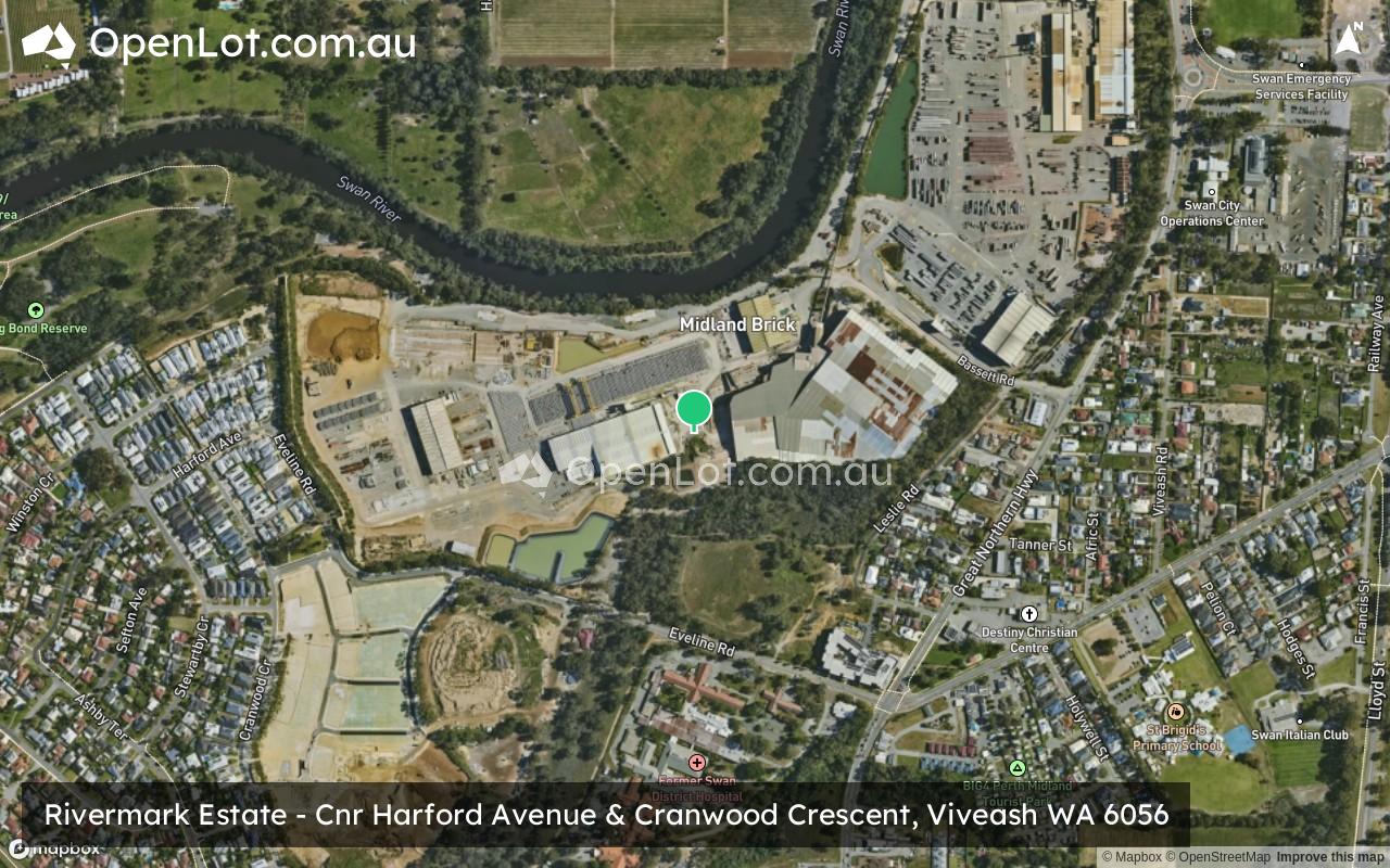 Satellite image for Rivermark Estate - Cnr Harford Avenue & Cranwood Crescent, Viveash WA 6056
