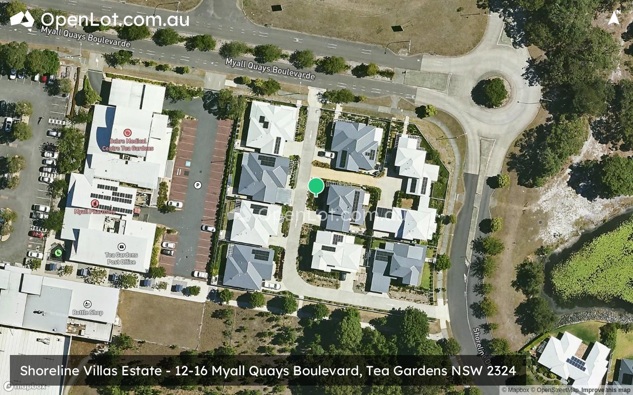 Satellite image for Shoreline Villas Estate - 12-16 Myall Quays Boulevard, Tea Gardens NSW 2324