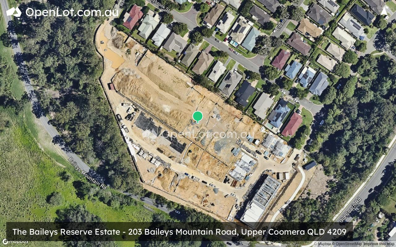 Satellite image for The Baileys Reserve Estate - 203 Baileys Mountain Road, Upper Coomera QLD 4209