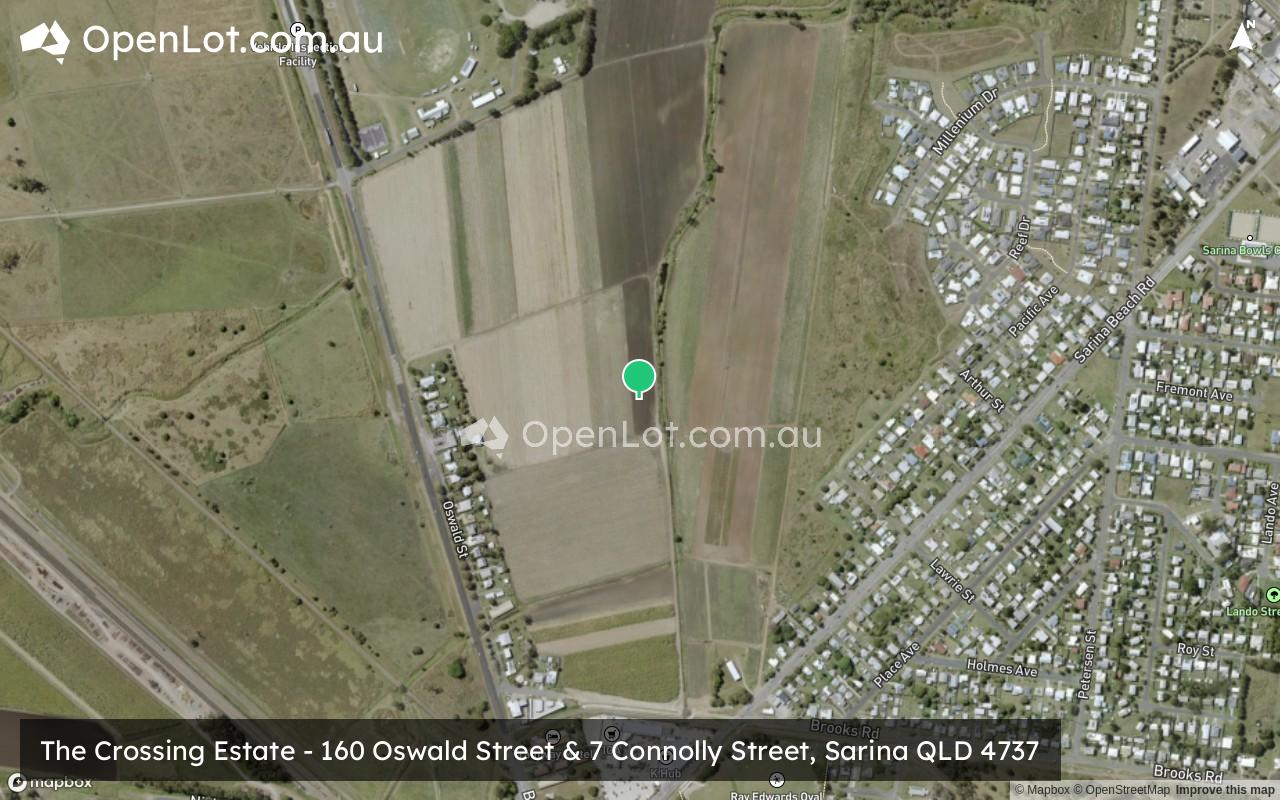 Satellite image for The Crossing Estate - 160 Oswald Street & 7 Connolly Street, Sarina QLD 4737