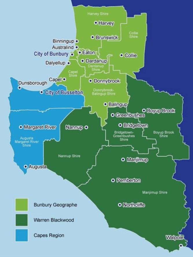 South West Region, Sub-Regional Map
