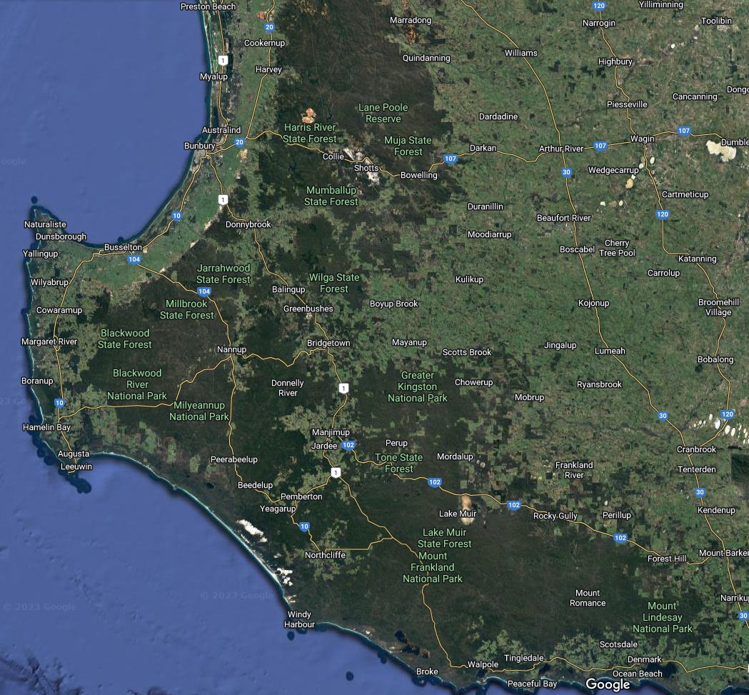 South West Region, WA - Region Aerial – Google Maps